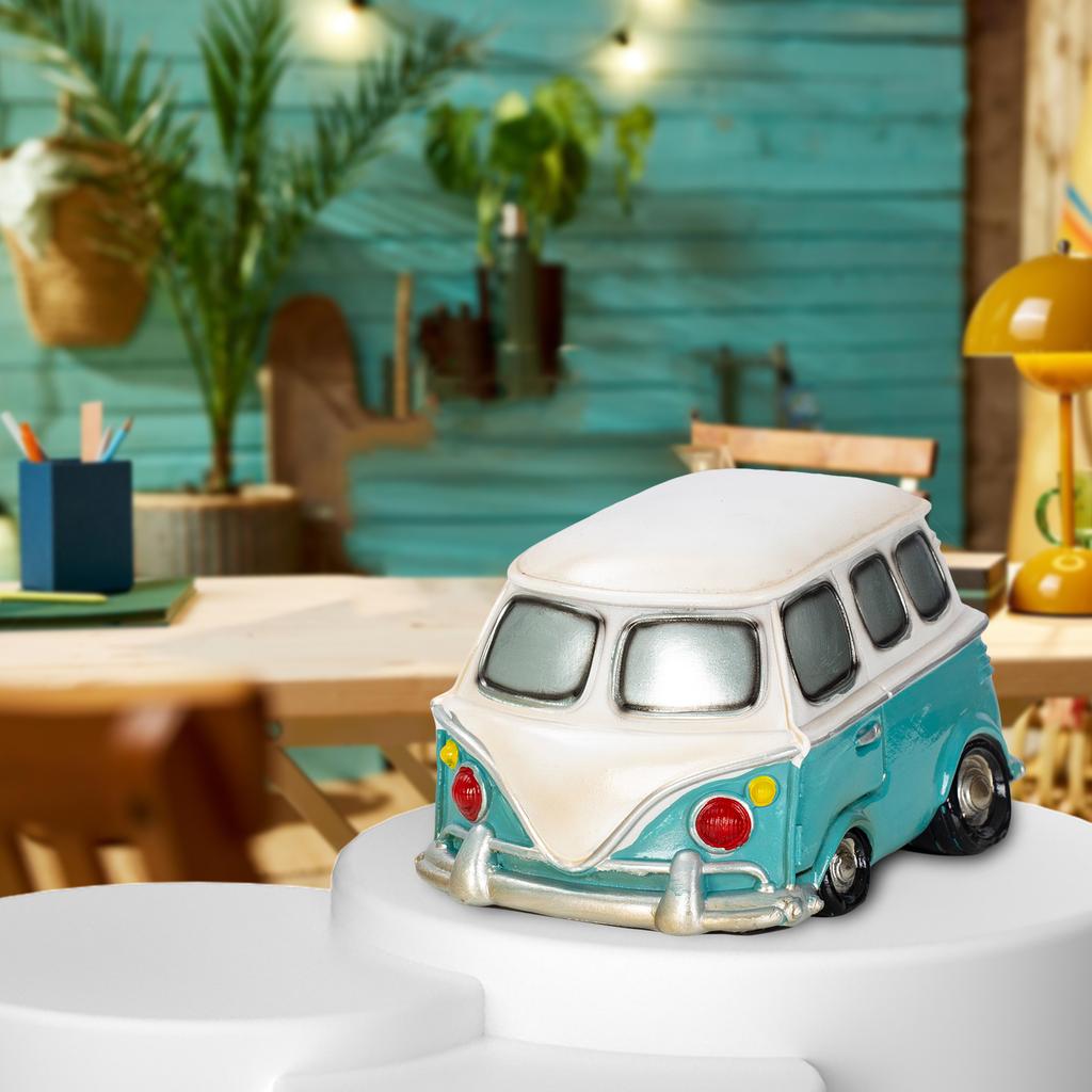 Classic Hippy Bus Collectible Piggy Bank Home Office Decor Tabletop Centerpiece Bookshelf Display - Vehicle Themed Savings Bank