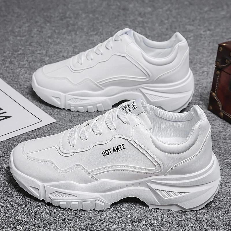 2025 Mans Spring Autumn Breathable White Sneakers Fashionable Versatile Lace-up Athleisure Shoes Comfortable for Walking/Gym