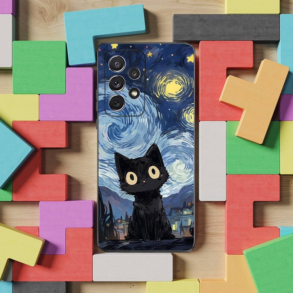 Abstract Cute Kitten Phone Case For Samsung S9,S10,S20,S10,S21,S25,S24,S23,Ultra,FE,Plus,Lite,Soft Silicone Black Cover SamsungS23ULTRA5G