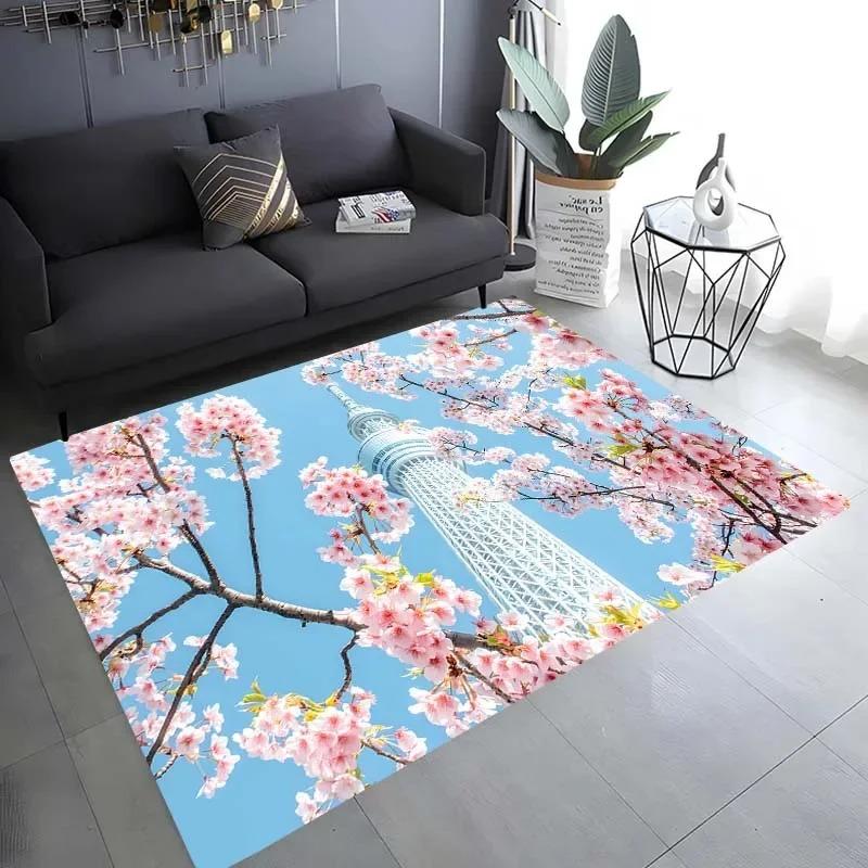 Cherry Blossom Landscape Pattern Floor Mat Door Front Decoration Home Living Room Floor Mat
