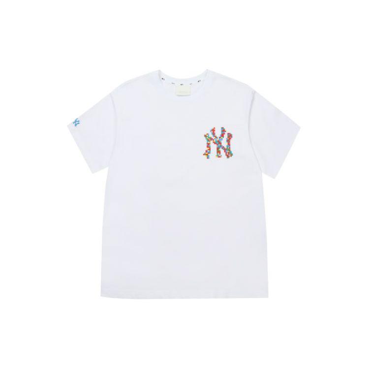 MLB New York Yankees Basic Logo Series Mosaic Solid Letter Logo Crew Neck Short Sleeve T-Shirt Unisex Tops White 31TSN2131-50W
