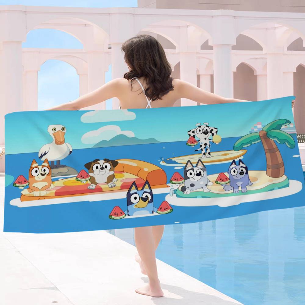 Cartoon B-Blueys Microfiber Blanket Quick Drying Beach Towels Oversized Printing Super Absorbent Pool Towel Blanket