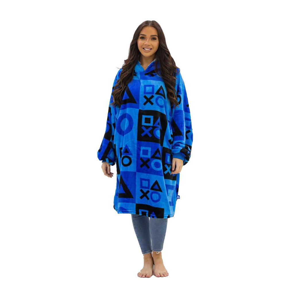Playstation Unisex Adult Checked Fleece Sherpa Lined Oversized Blanket Hoodie