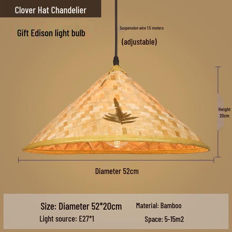 Retro Chinese Bamboo Pendant Light: Nostalgic Straw Hat Design for Hot Pot and Local Cuisine Restaurants