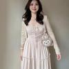 Pink French Lace Patchwork Camisole Dress - Gentle Summer Vacation Style Fairy Long Dress