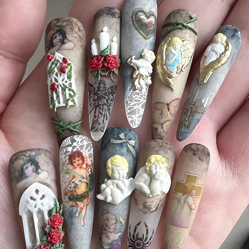 1Pcs 3D Baroque Angel Silicone Nail Mold Nail Art Diy Tool Stamping Plates Manicure Templates For Home Craft