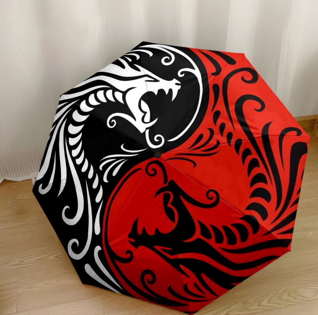 Red Dragon Circle Portable Automatic Umbrella Compact & Durable 8-Rib Design Lightweight Travel Essential Elegant Women's Umbrella