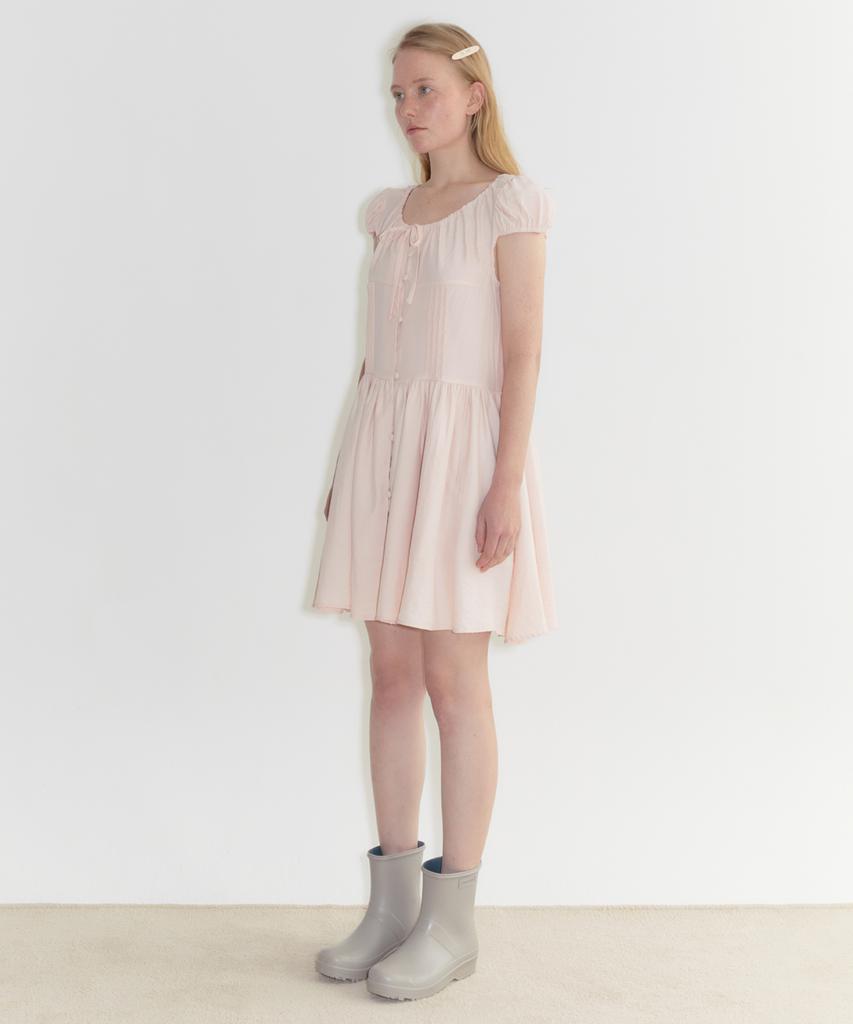 SINOON Puff Sleeve Pintuck Dress (Pink)