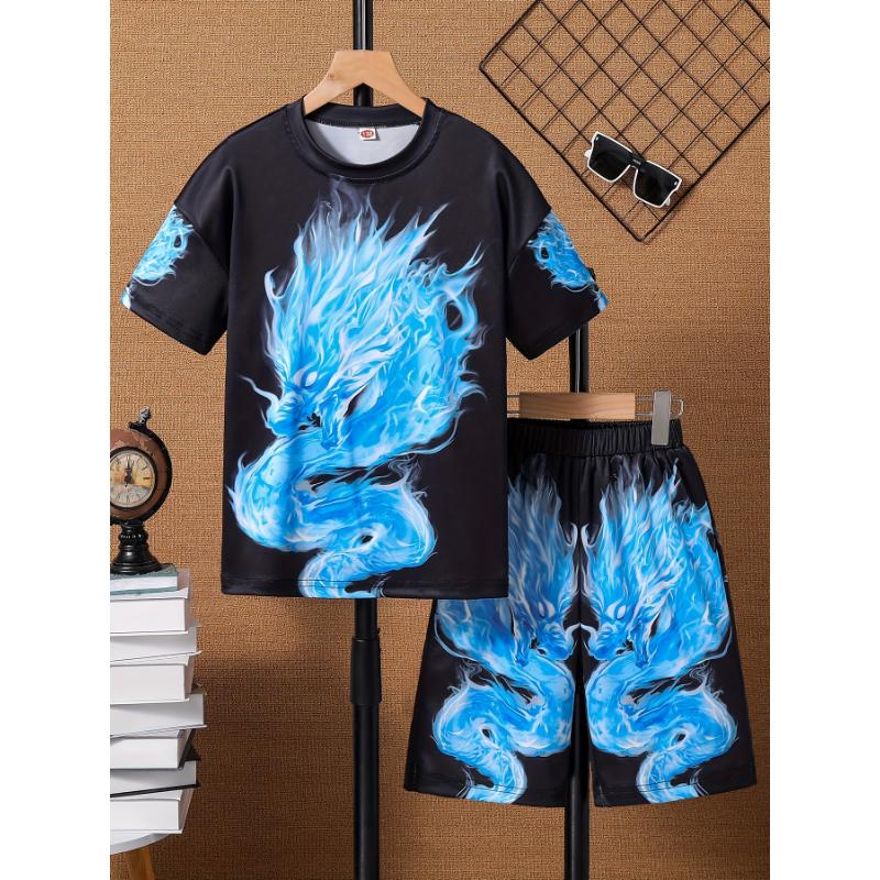 2PCS Children's T-Shirt Short Sleeve Casual Anime Soccer 3D Print Boys T-Shirts Summer Boys Clothes Outdoor Children's Clothing