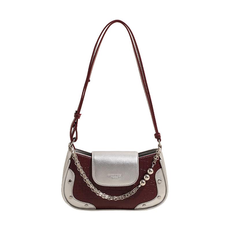 Kette Unterarmtasche Damentasche neu Steinmuster Retro-Wind Nieten kleine quadratische Tasche modische Ein-Schulter Baguette-Tasche