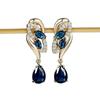 Geometric Water Drop Blue Zircon Earrings, Fashionable, Elegant, Luxurious and High-end Women's Earrings