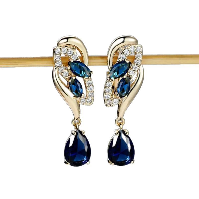 Geometric Water Drop Blue Zircon Earrings, Fashionable, Elegant, Luxurious and High-end Women's Earrings