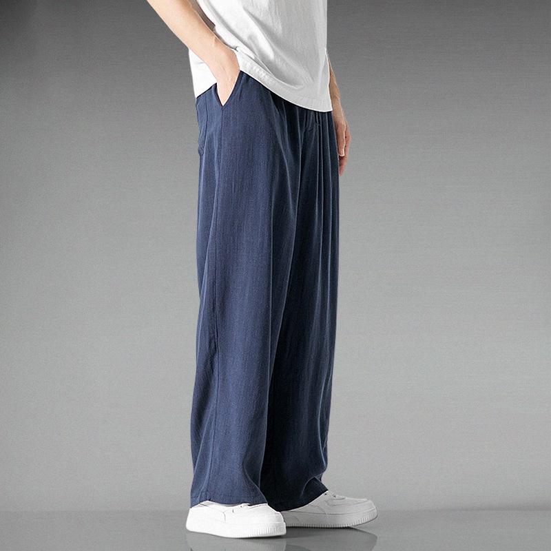Pantalones Casuales de Lino de Lujo Ligero para Hombre Vonsrman - Estilo Chino, Otoño, Corte Holgado, Talla Grande, Corte Recto