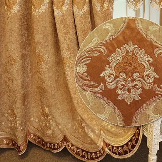 2PCS European-style Chenille Embroidered Thickening Blackout Curtains High-grade Living Room Bedroom Balcony Floor-to-ceiling Windows Nordic Curtains
