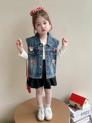 2025 Flickors Stilfull Jeansvästjacka - Vår- & Höstmode för Baby och Barn