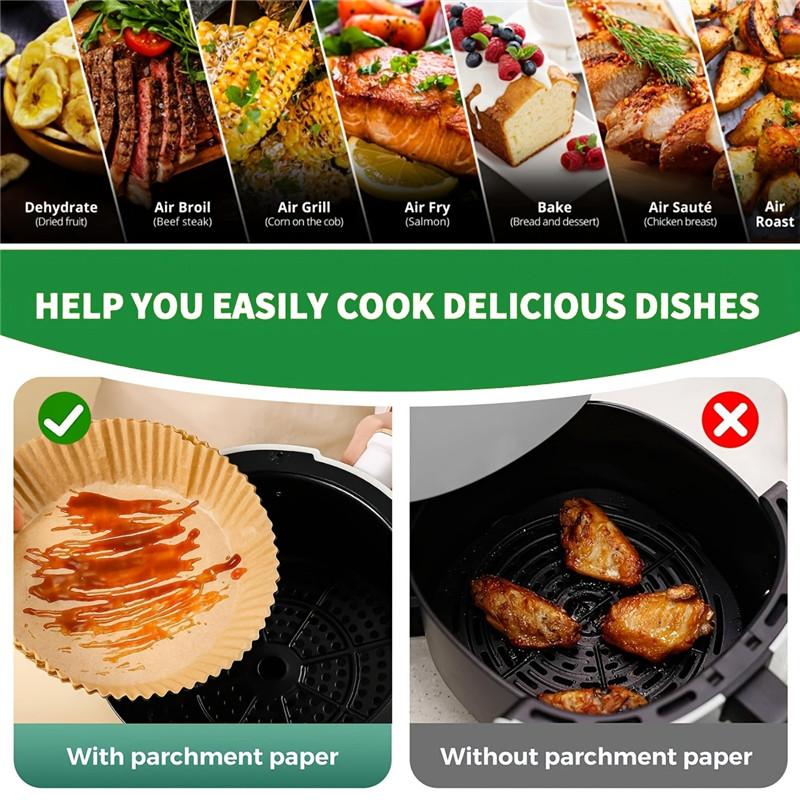 50/100pcs Non-Stick Air Fryer Liners - Grease Resistant Simple Clean Parchment Paper designed for 5-8QT Air Fryers Ideal designed for Baking