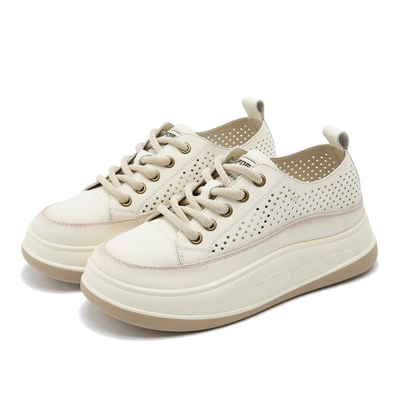 Sandals Women's New Retro Inner Height Increase Hollow Women's Shoes Versatile Leather White Shoes Sports Trend