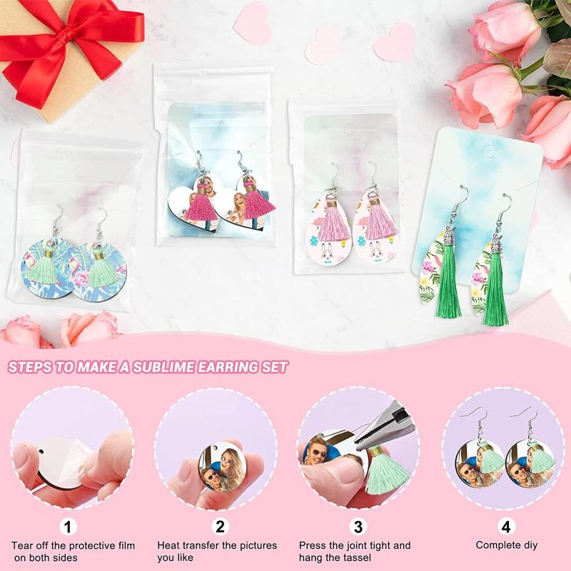 1 Set Sublimation Earring Blanks Products Thermal Transfer Earrings Kit with Earring Hooks Tassels Jump Rings Pliers