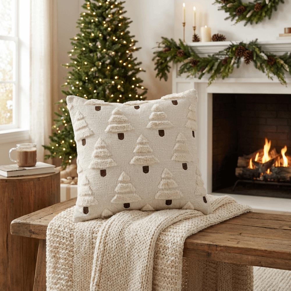 Plush Christmas Tree Throw Pillow Covers Embroidered Pillow Case Cute Cushion Covers Bedroom