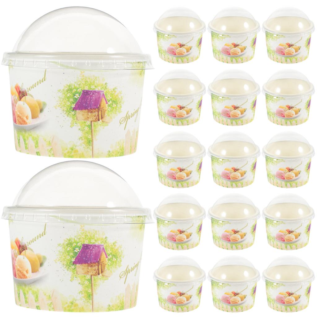 50ks Jednorázové papírové kelímky na zmrzlinu s víčkem Perfektní na dezerty Jogurtový papír Dortový kelímek Studená polévka Pudink Více
