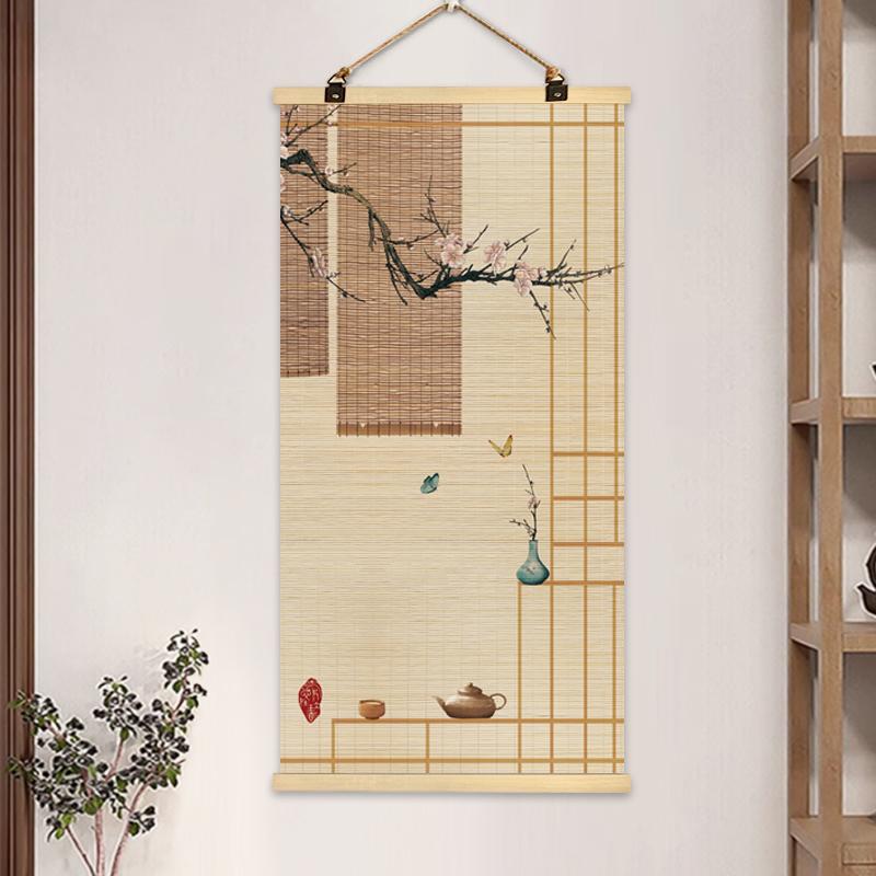 Chinese Bamboo Curtain Hanging Painting Bamboo Scroll Decorative Painting Hanging Paintings on The Entrance Wall Home Decoration