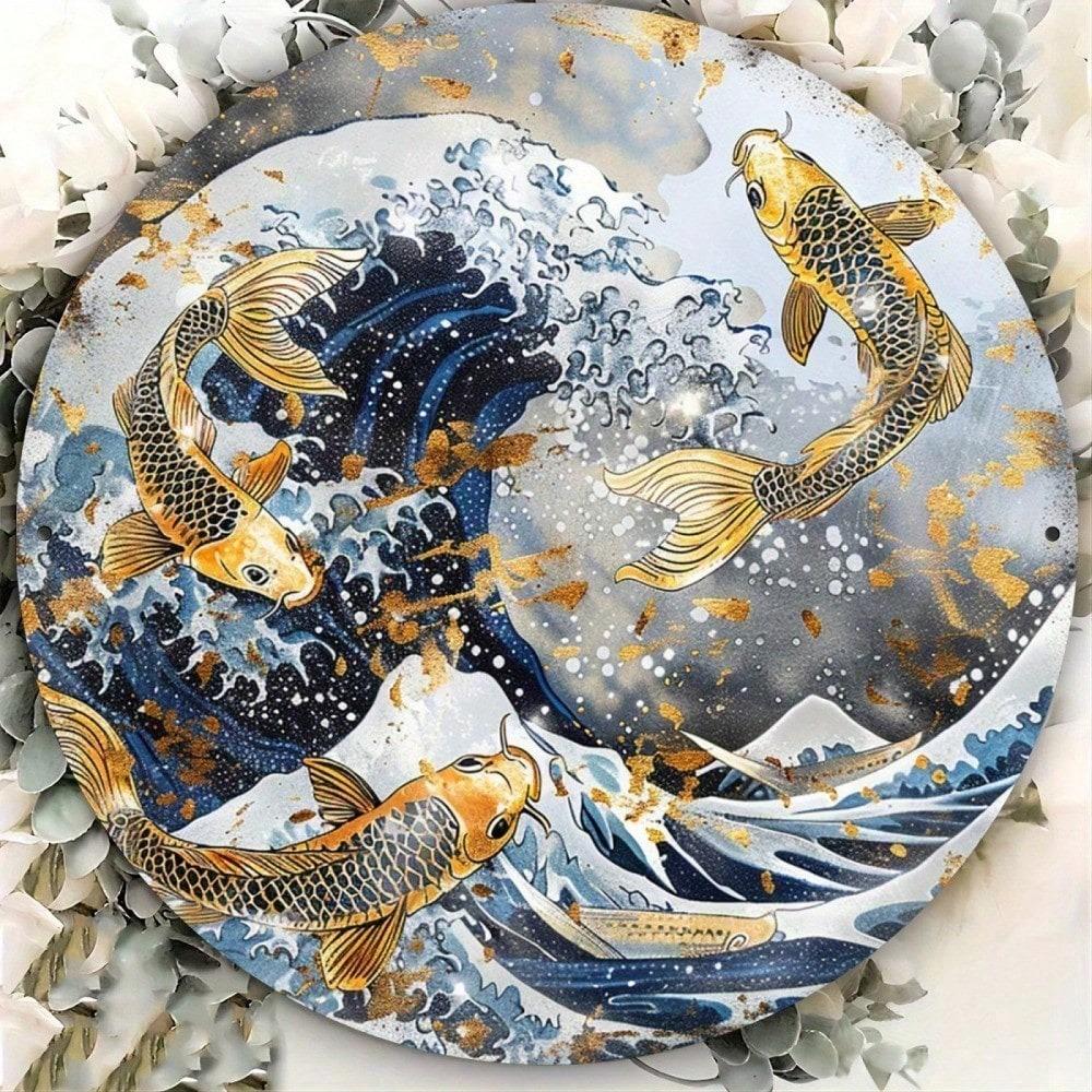 1pc Retro Golden Koi Fish Tin Sign Vintage Metal Wall Art For Home Cafe Bar Decor