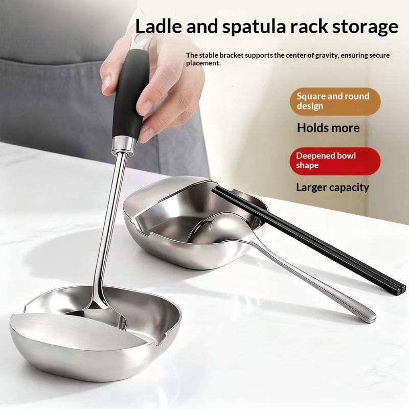 Stainless Steel Ladle Rack Self-Standing Stable Spatuthickened Spoon Rest Rust Proof Stable Base Kitchen Cooking Utensil Holder one size