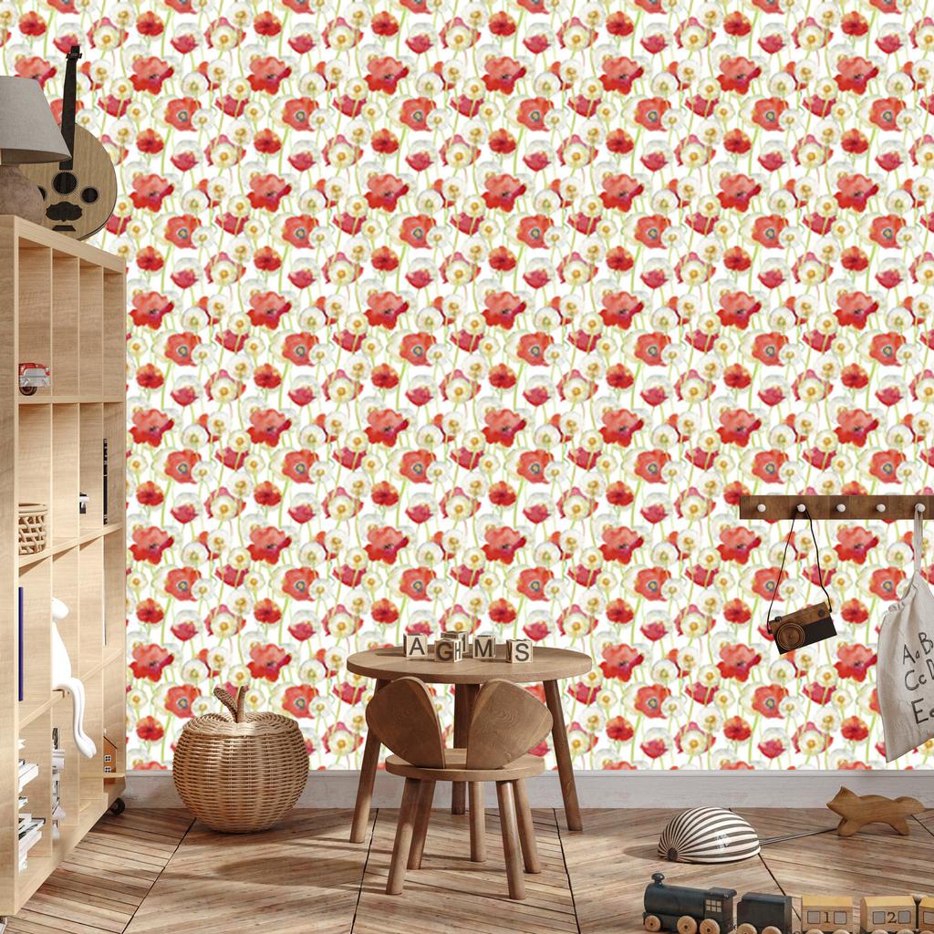 Poppies and Dandelions Wallpaper for Living Room and Bedroom 50x1000
