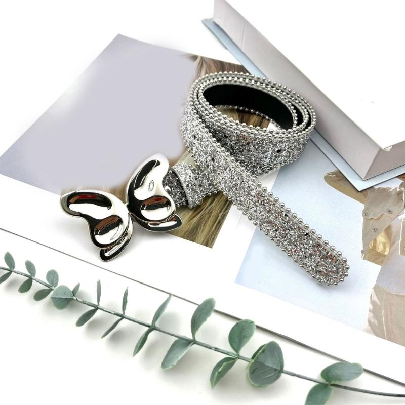 Glittered Belt Jeans Waistband Punk Style Butterfly Belt Modern Waistband for Street Player Club Party Wear