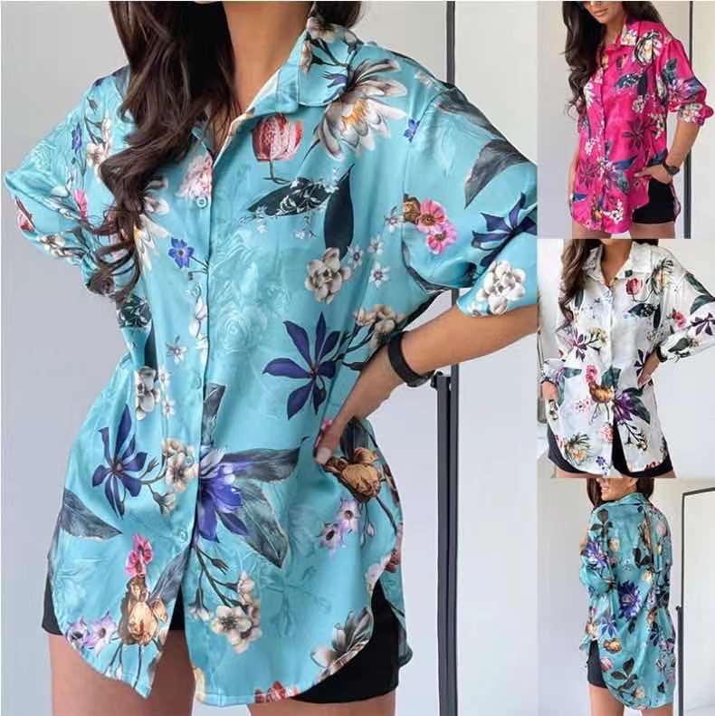 1116 European and American Fashion New EBAY Popular Long-sleeved Lapel Women's Shirt Women's Clothing