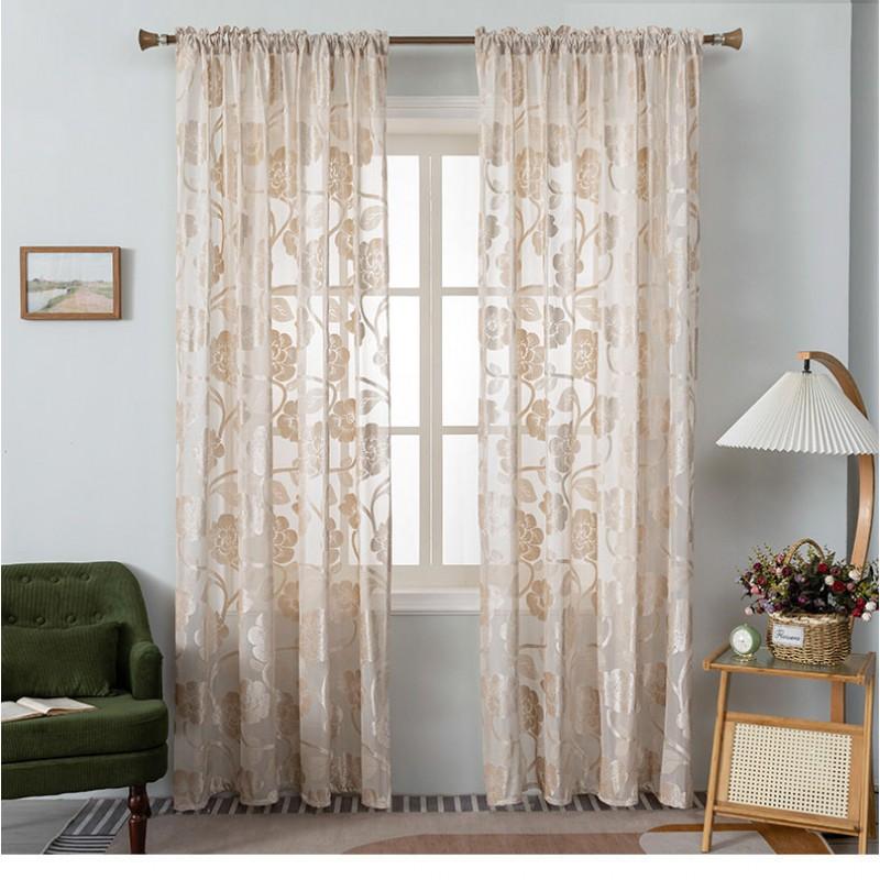 Sheer Floral Embroidered Tulle Curtain Panel Semi-Transparent Living Room Bedroom Kitchen US Farmhouse Style
