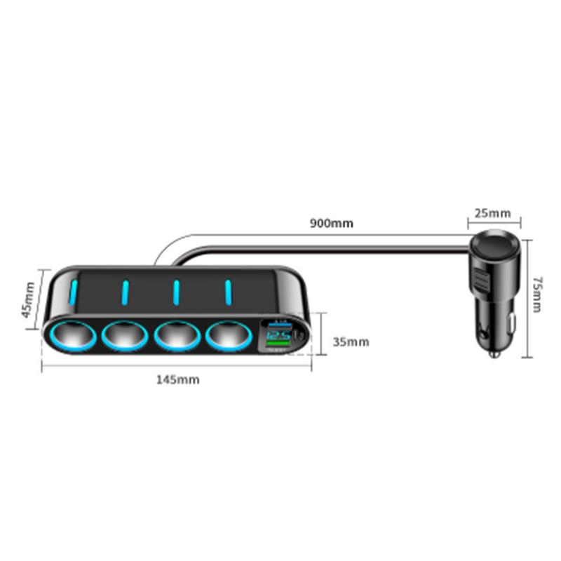 7 In 1 Safe Car Fast Charger Adapter 4 Cigarette Lighter Dual USB PD 12-24V Overheat Protection for Vehicle Use