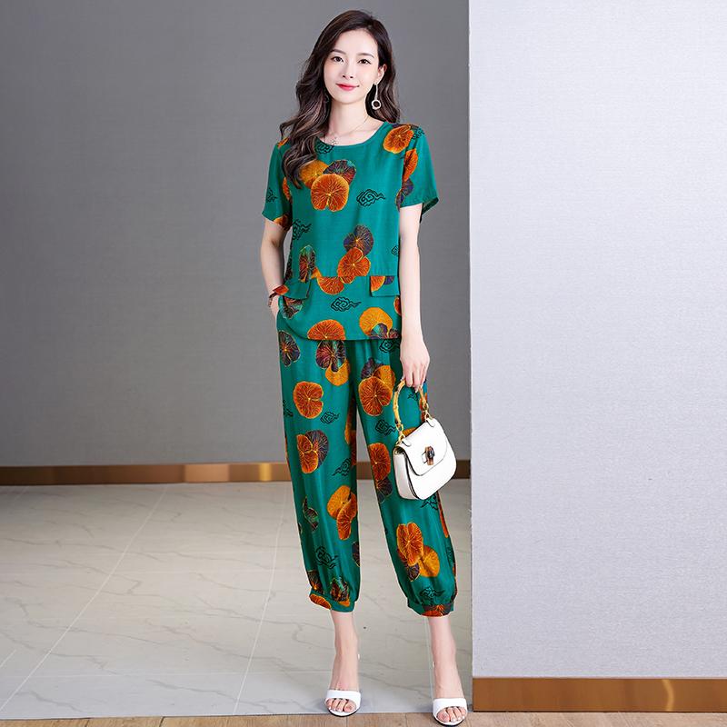 Damen-Hosen-Sets, Sommer, Übergröße, elegantes 2-teiliges Set für Damen, lässige Hose mit hoher Taille und Kurzarmbluse