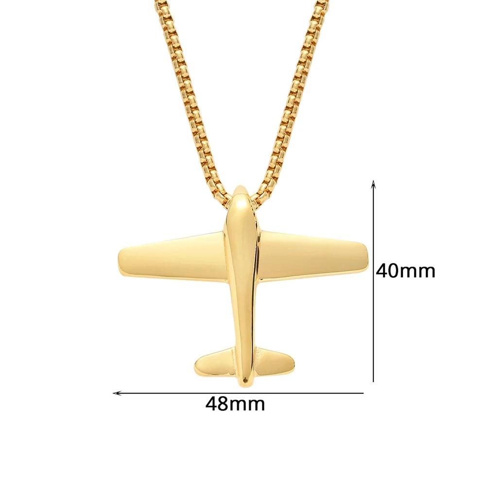 Aircraft Airplane Necklace & Pendant With Stainless Steel Chains For Men Gold Color Men's Hip Hop Jewelry Gifts