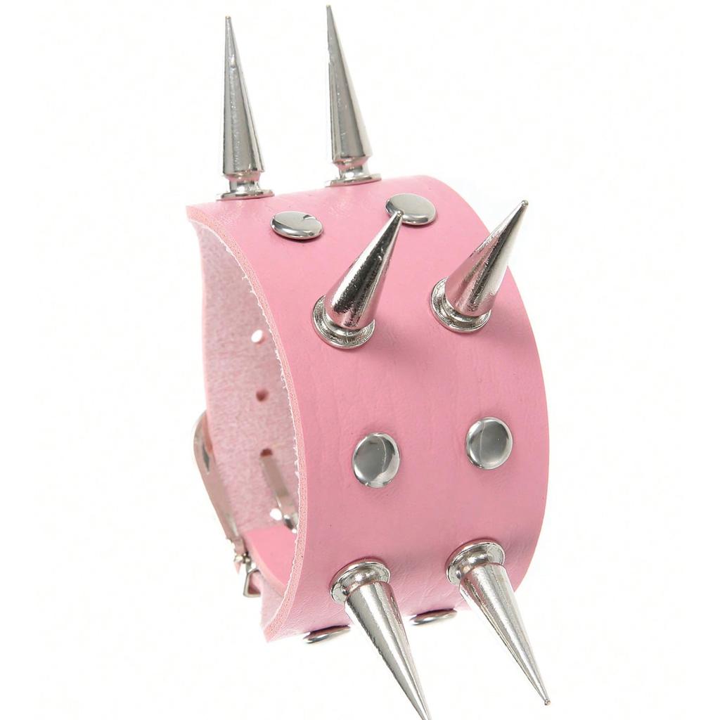 1 Punk Pink Rivet Creative Bracelet, Perfect Gift For Daily Holiday Parties, Halloween Carnival Performances, Rock And Roll
