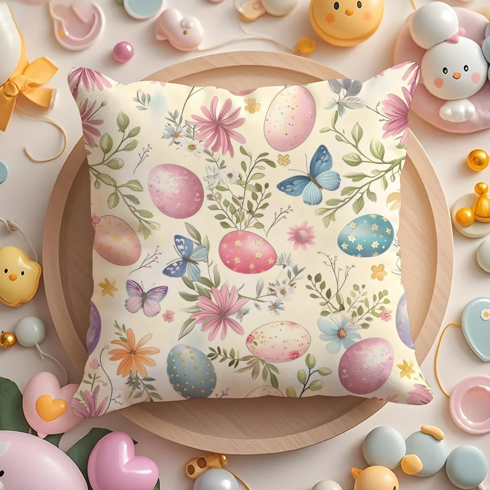 Cute Easter Bunny Cushion Cover Plush Fabric Soft Double-Sided Printed Sofa Warm Winter Home Gift Pillow Case