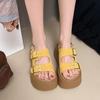 Women's casual slippers 2025 one word buckle strap open toe muffin bottom hundred fashion sandals thick bottom heightening shoes