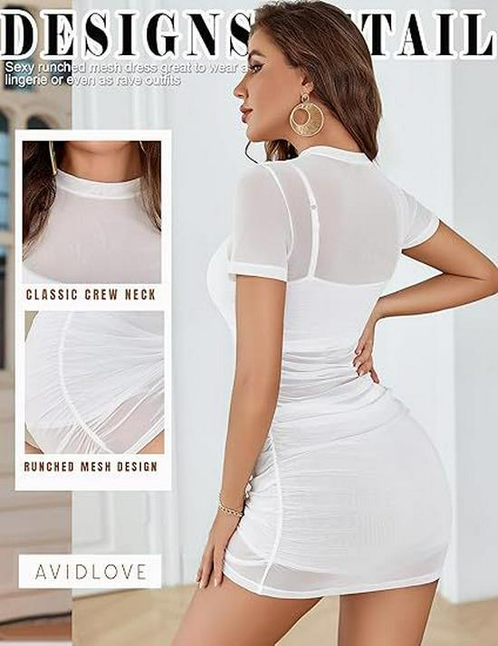 Sexy Hoge Hals Mesh Patchwork Slim Fit Jurk met Taille-Cinchende Geplooide Ontwerp