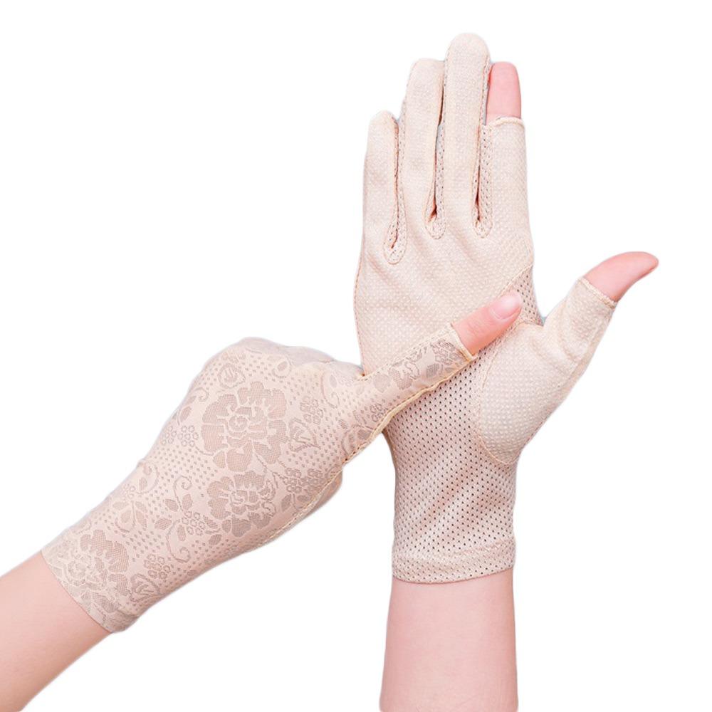 UV Protection Summer Sunscreen Gloves Ice Silk Lace Anti-UV Mittens Slip Resistant Breathable Cycling Driving Gloves Sports