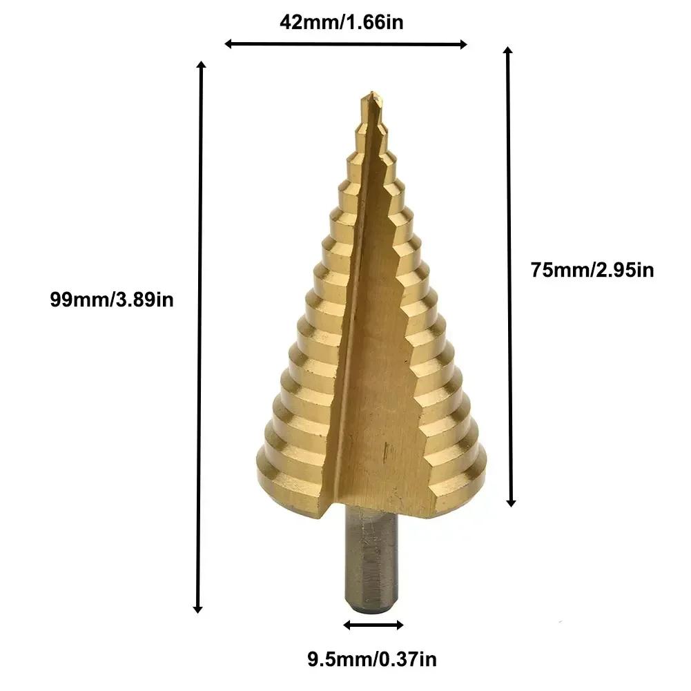 HSS Step Cone Drill Bit 4-42mm Round Handle Titanium Plated Hole Cutter Spiral Fluted Step Cone Drill Wood Metal Hole Cutter