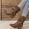 Medium Tube Fashion Boots Large Size Retro Thick Heel Pleated Foot Set V Port Western Knight Boots