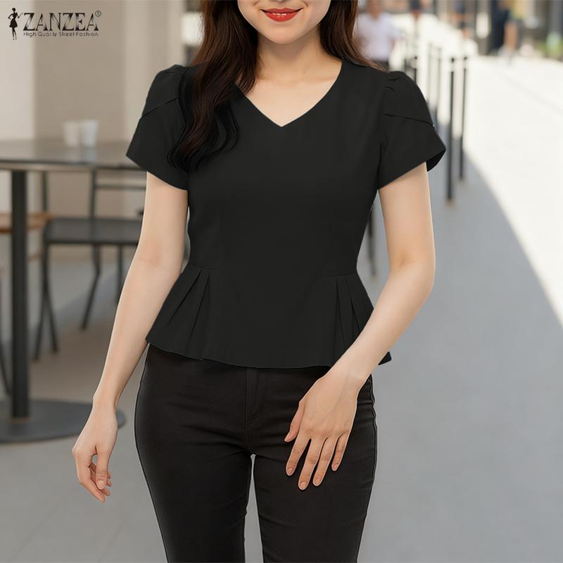 ZANZEA Women Casual V-Neck Summer Short Sleeve Blouse
