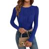 Women's Fashion Ribbed Solid Color V-neck Slim Long-sleeved T-shirt Tops
