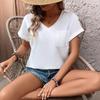 Damen Sommer V-Ausschnitt Waffelstrick Lässiges Kurzarm-T-Shirt