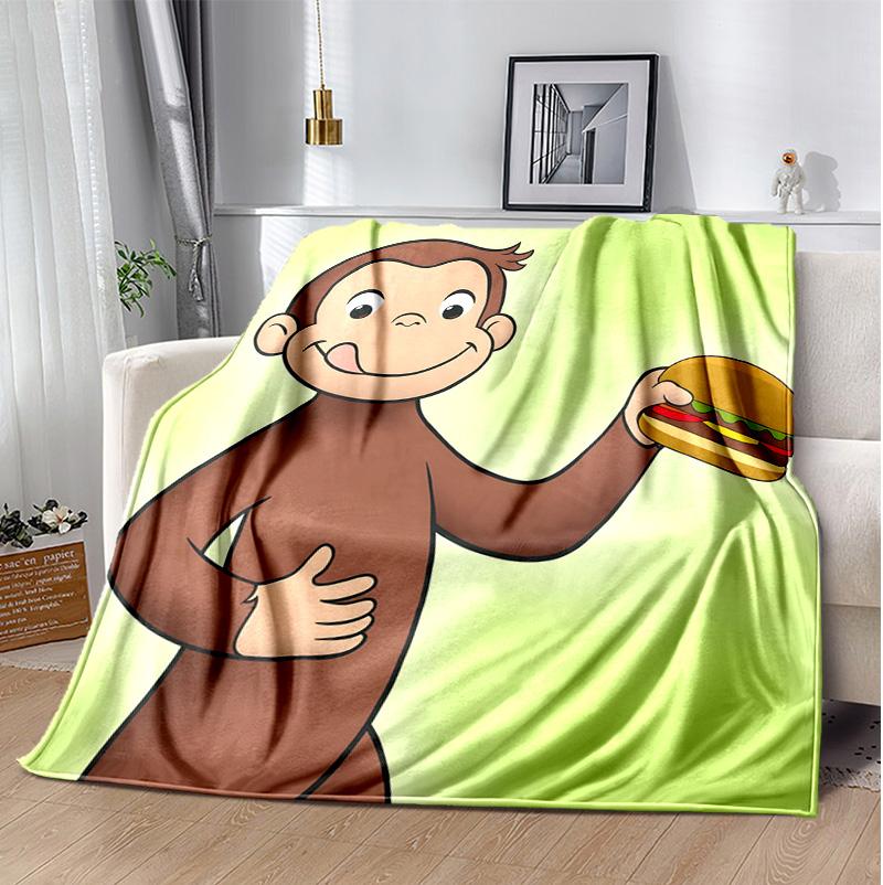 Curious George Flannel Blanket Soft Warm All-Season Throw, Design for Camping, Car Travel, Hiking Sofa, Bed, Office Perfect Gift for Parties