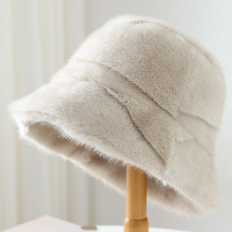Autumn and winter imitation mink hair bucket hat women's high sense fashion thickened plush hat versatile cold warm basin hat