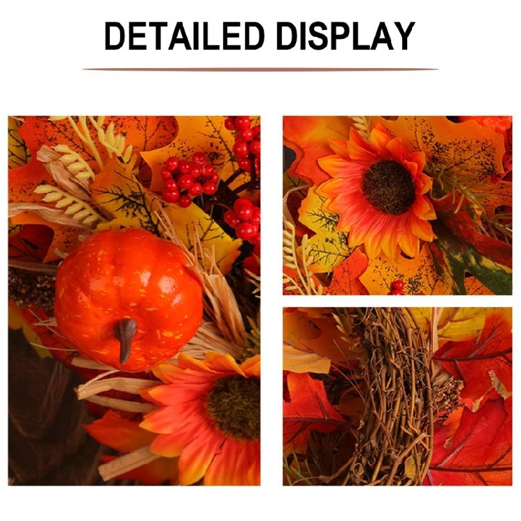 Thanksgiving Wreath Harvest Day Wreath Autumn Wreath for Front Door, Artificial Wreath with Pumpkin for Farmhouses