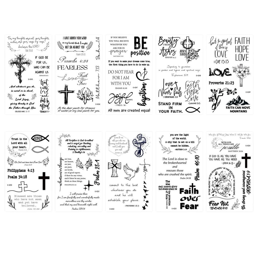 Christian Bible For Women Men New Tattoo Stickers Body Art Jesus Temporary 10 Sheets God  Home
