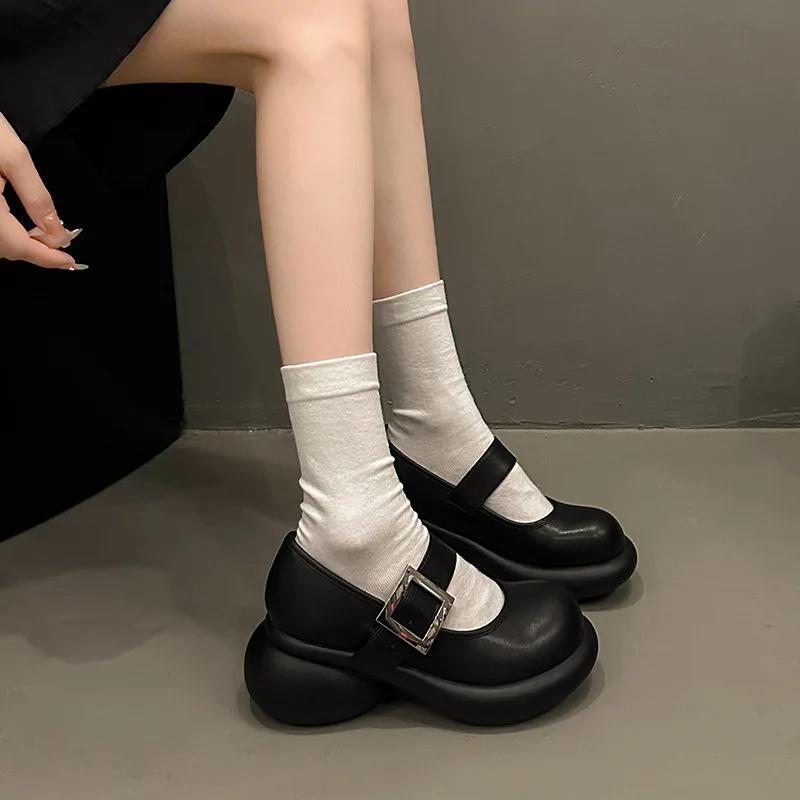 2024 Autumn New Women's Shoes Fashion Platform Block Heel Casual Shoes Walking Dancing Sneakers Luxury Leather Mary Jane Shoes