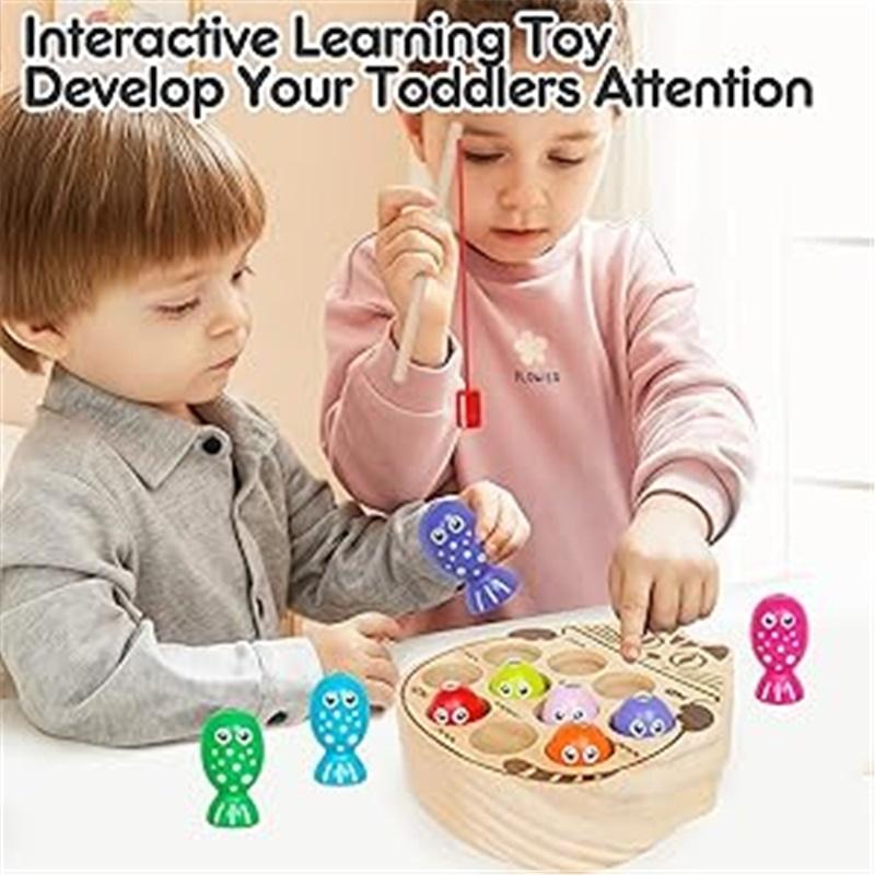 Wooden Magnetic Fishing Game Toy, Montessori Fine Motor Skill Learning Toy for Kids 3+, Color Matching Educational Gift for Boys Girls